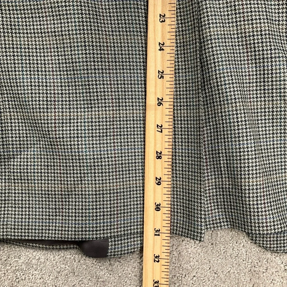 CHAPS Blazer Mens 40R Gray Blue Jacket Houndstooth Plaid Silk Wool Sport Coat